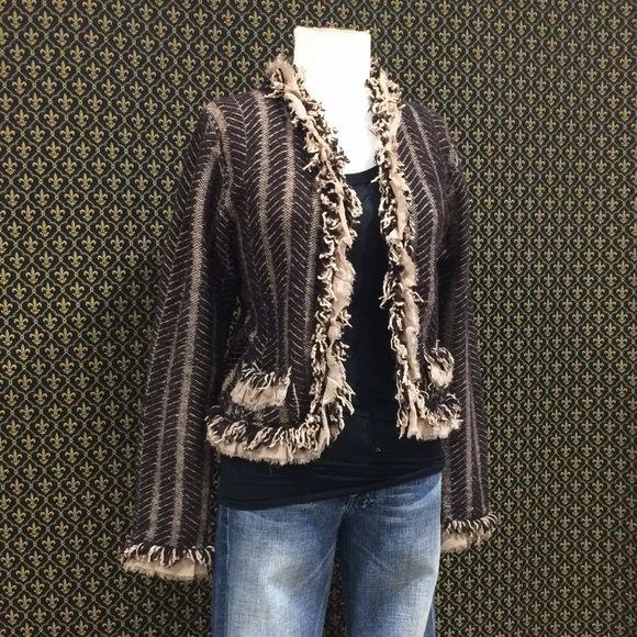 2004 Anthro "Fringe Trim Cardigan" HWR Monogram - Picture 12 of 16